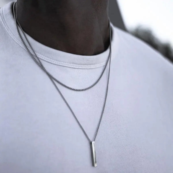 Vnox Men's Geometric Necklace Set: 3D Bar Pendant on Stainless Steel Chains